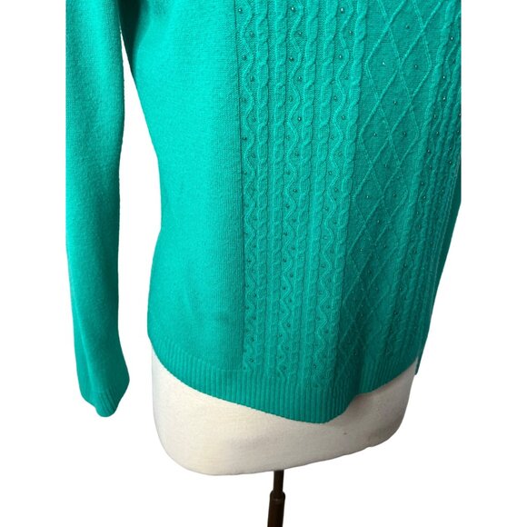 Classic Elements Women’s sweater size large (14-16) Green sequins cable knit - Picture 14 of 14